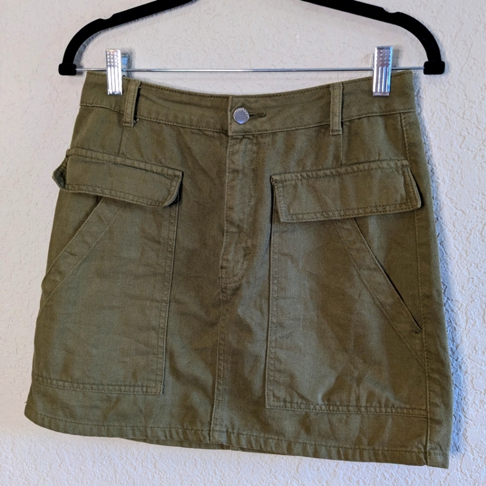 Topshop Denim Mini Skirt Pockets Size 6 Tan 100% Cotton